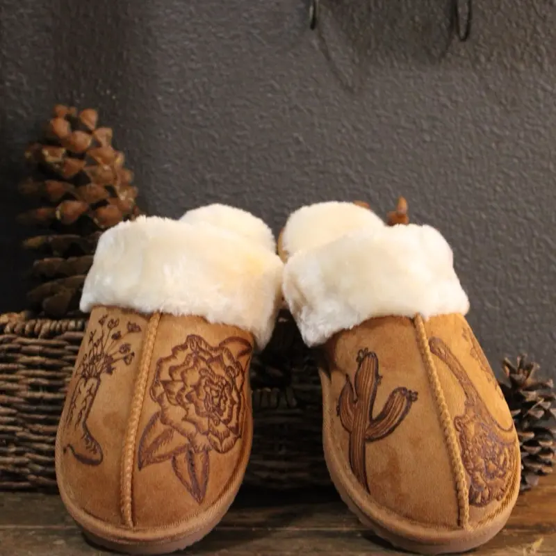 Custom women’s burn art slippers, fur lined cozy slippers with your custom burn art on the shoe