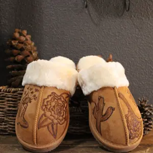 Custom women’s burn art slippers, fur lined cozy slippers with your custom burn art on the shoe