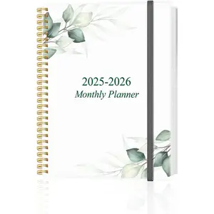 Monthly Planner 2025-2026 - Monthly Calendar from November 2025 to December 2026, 2025-2026 Planner with Inner Pocket, Elastic Band, 8.5" x 11", Green Leaf