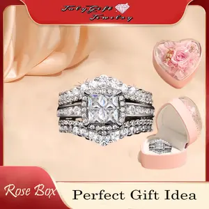 Engagement Rings Bridal Set 3CT D Color VVS1 Wedding Promise Ring for Women With Rose Box