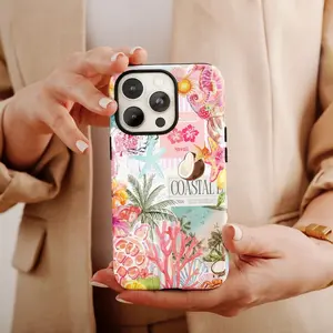 Coastal Beach Collage Coquette Phone Case,Summer Coconut, Hibiscus Vibes