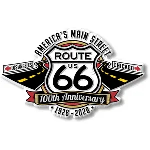 Route 66 100th Anniversary Shield & Roads Magnet by Classic Magnets, 4.4" x 2.7"