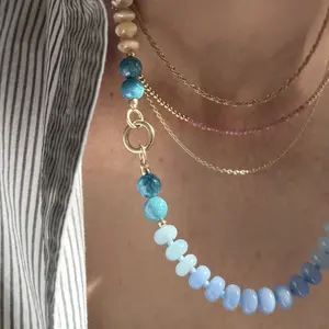 NEW! Dune Blossom : mother of pearl, chalcedony, pink quartz, chalcedony and aquamarine - Natural Gemstone Beaded Necklace