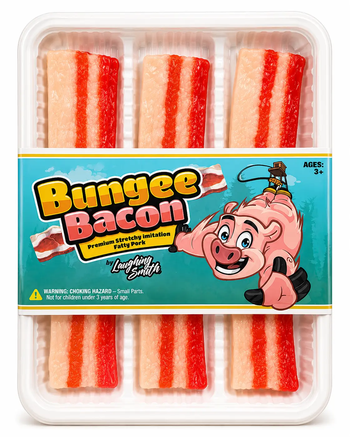 3-Pack Bacon Bungee, Unisex Classic Novelty Stress Relief Item for Stretching & 8+ Years Hobbies Enthusiasts