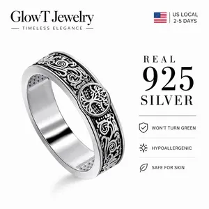 925 sterling silver Tree of Life ring, featuring a bold vintage scrollwork band, deep oxidized engravings, and a polished finish, crafted to be hypoallergenic, tarnish-resistant, and durable enough for everyday wear