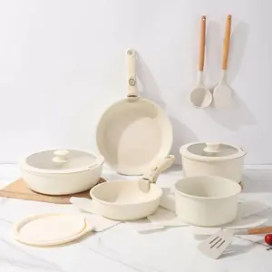 Non-Stick Stackable Cookware Set with Detachable Handles, 12/15/17 Pieces, Suitable for Induction Stove and Oven