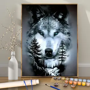 1PCS Wolf, 16x20 Inches - Frameless - DIY Acrylic Painting for Beginners - Diy Painting Supplies - Paint by Numbers - Handmade Art Kit - Digital Painting Kit - Color by Numbers - For Home Wall Decor and Gifts - Frame Not Included