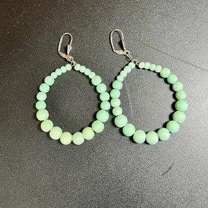 Jade Stone Hoops Earrings - Green Beaded Design for Women