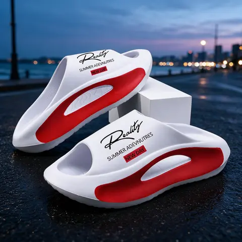 Men's Chunky Cloud Recovery Anti-Slip Slides - Lightweight EVA Sandals, Hollow-Out Pillow Footwear, Flexible Cushioned Thick Sole Quick-Dry Footwear Sandal for Beach, Street Casual Use