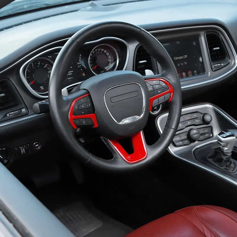 Car Steering Wheel Decor Cover Trim - High-Quality ABS UV-Coated Interior Sticker, Automotive Accessory for Dodge Challenger, Charger 2015+, Durango 2014+, Jeep Grand Cherokee SRT8 2014-2020