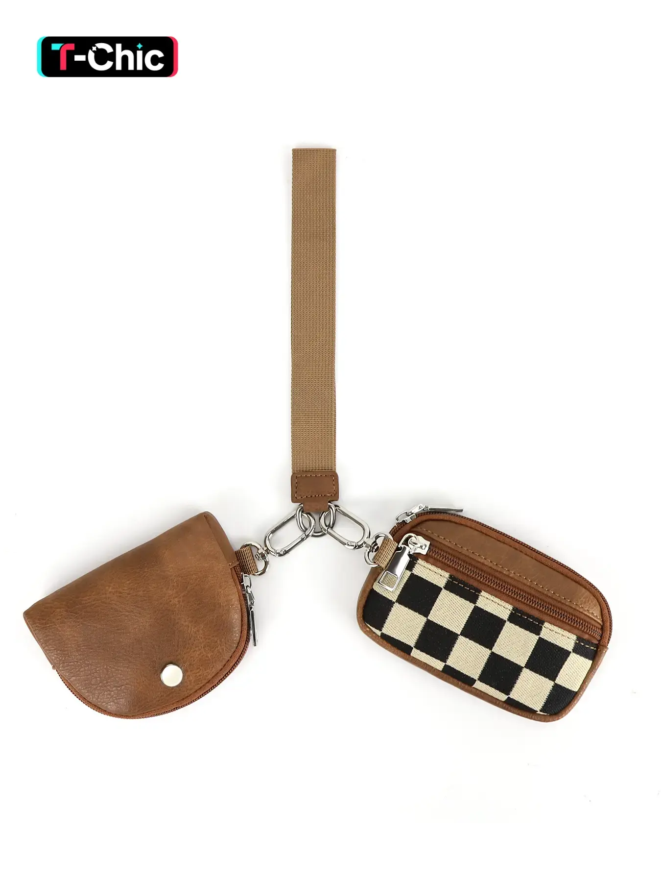 Women's Checkered Pattern Zipper Short Wallet with Detachable Keychain, Casual Versatile 2 in 1 Wristlet Wallet, Trendy All-match Fashionable Card Holder for Daily Use, Card Holder Organizer, Card Slots Pocket