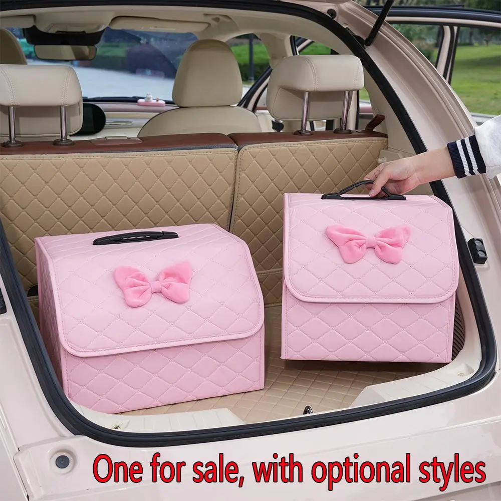 Car Trunk Storage Box, Foldable Car Storage Box with Bowknot Design, Multifunctional Car Organizer, Car Organizers and Storage, Car Storage Organizers, Car Interior Accessories for Women & Girls, Car Organization Supplies