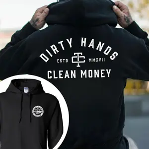Dirty Hands Clean Money Hoodie Black Graphic Pullover Men Welder Lineman Jumper Oilfield Construction Sweatshirt Blue Collar Pride Streetwear Worker Hoody Casual Heavyweight Pocket Apparel