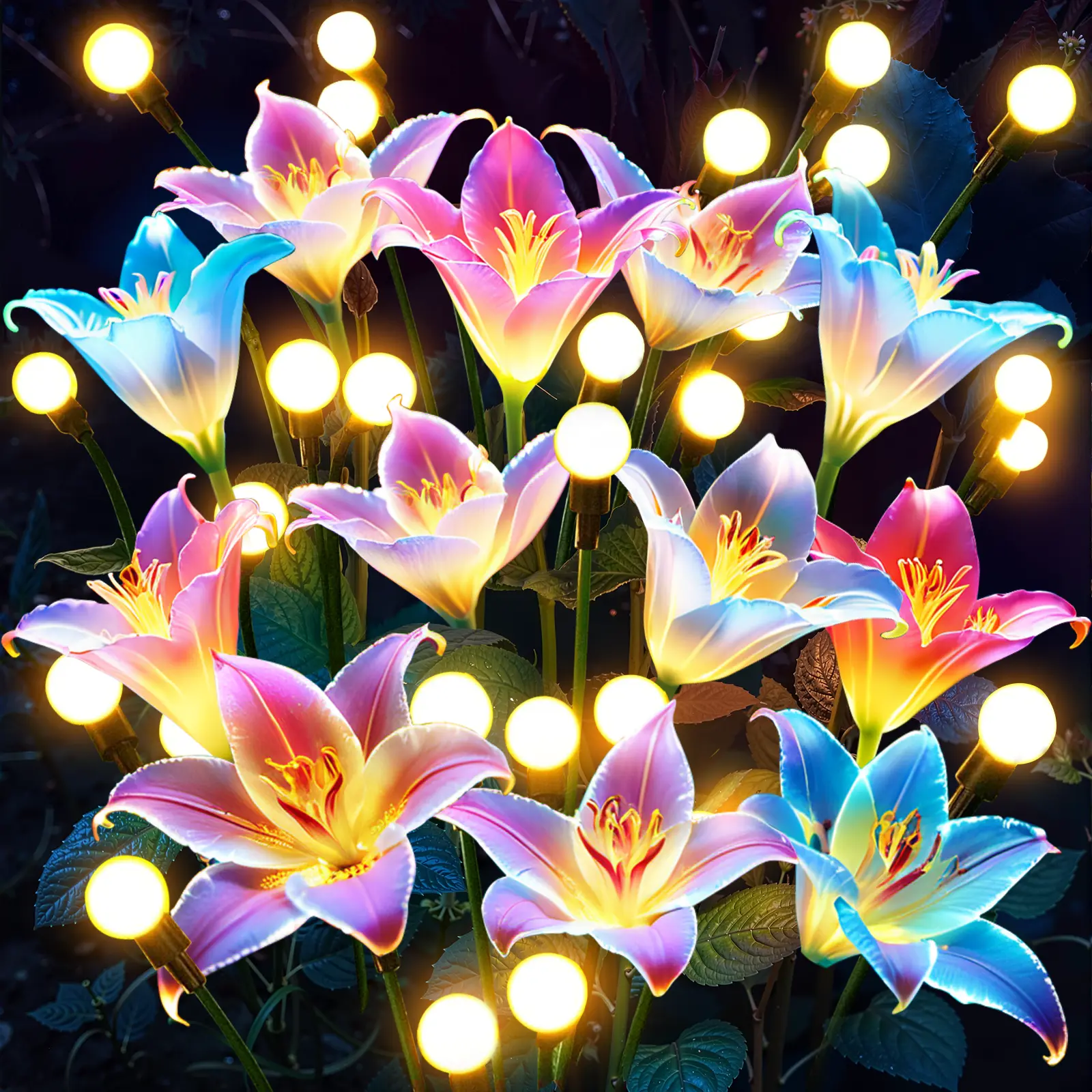 2/4 Pack Solar Garden Lights with Swaying Lily Flowers,7 Color Changing Solar Flower Lights Outdoor Waterproof for Outside Yard Patio Garden Cemetery Decoration,Gifts