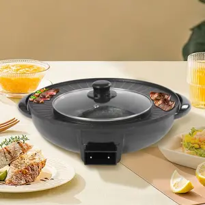 Circular Edition Hotpot Grill Combo Indoor BBQ, Electric Hot Pot with Divider, Portable Smokeless Grill Household Appliances