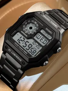 Men's Digital Watch Multifunctional Waterproof Sports Watch with Alarm Countdown Backlight, Stainless Steel Casual Wristwatch, Sporty Waterproof Watch