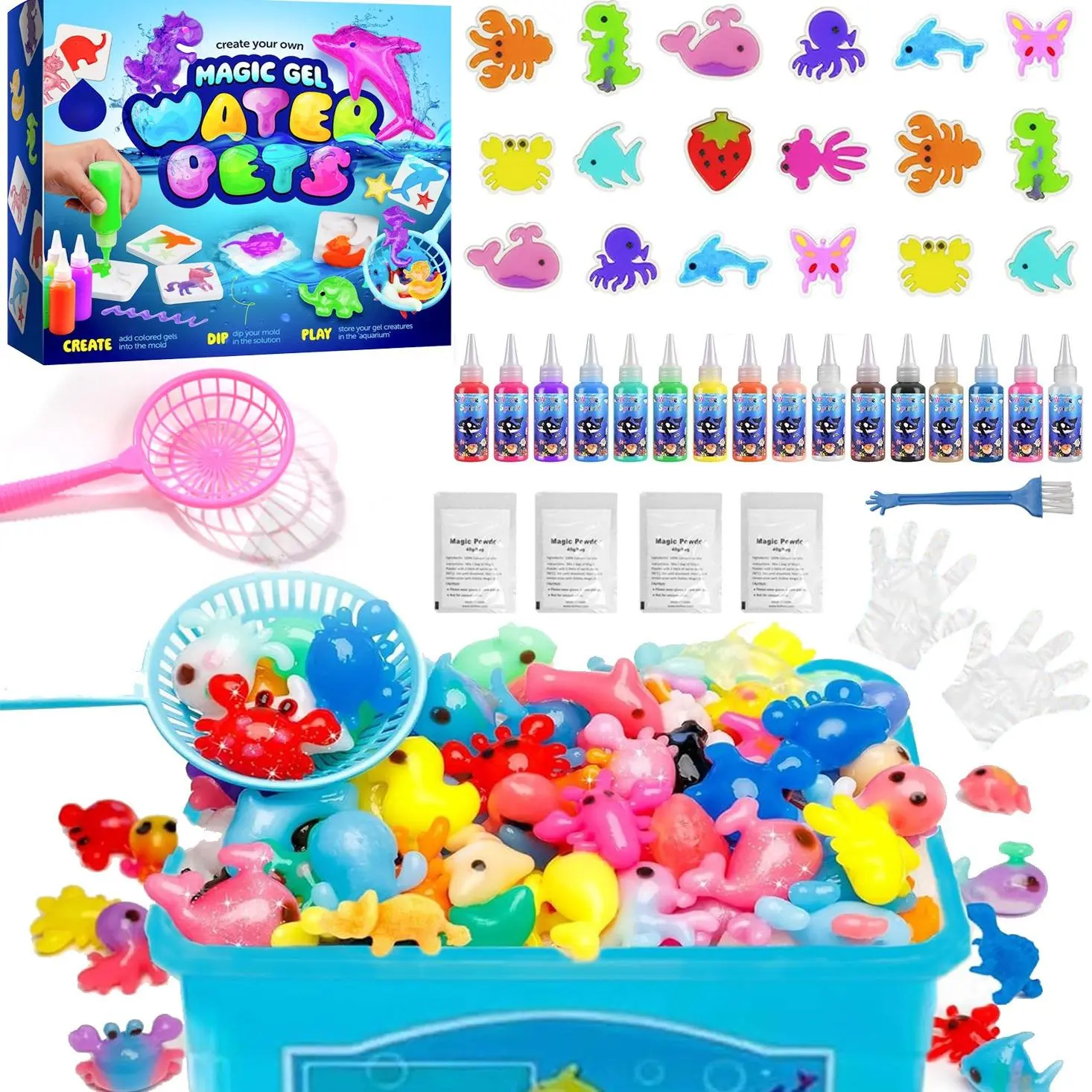 Magic Water Elf Toy Kit with Magic Gels and Molds,Imaginative Play,Birthday Gifts,Party Favors and Family-Friendly DIY STEM Projects