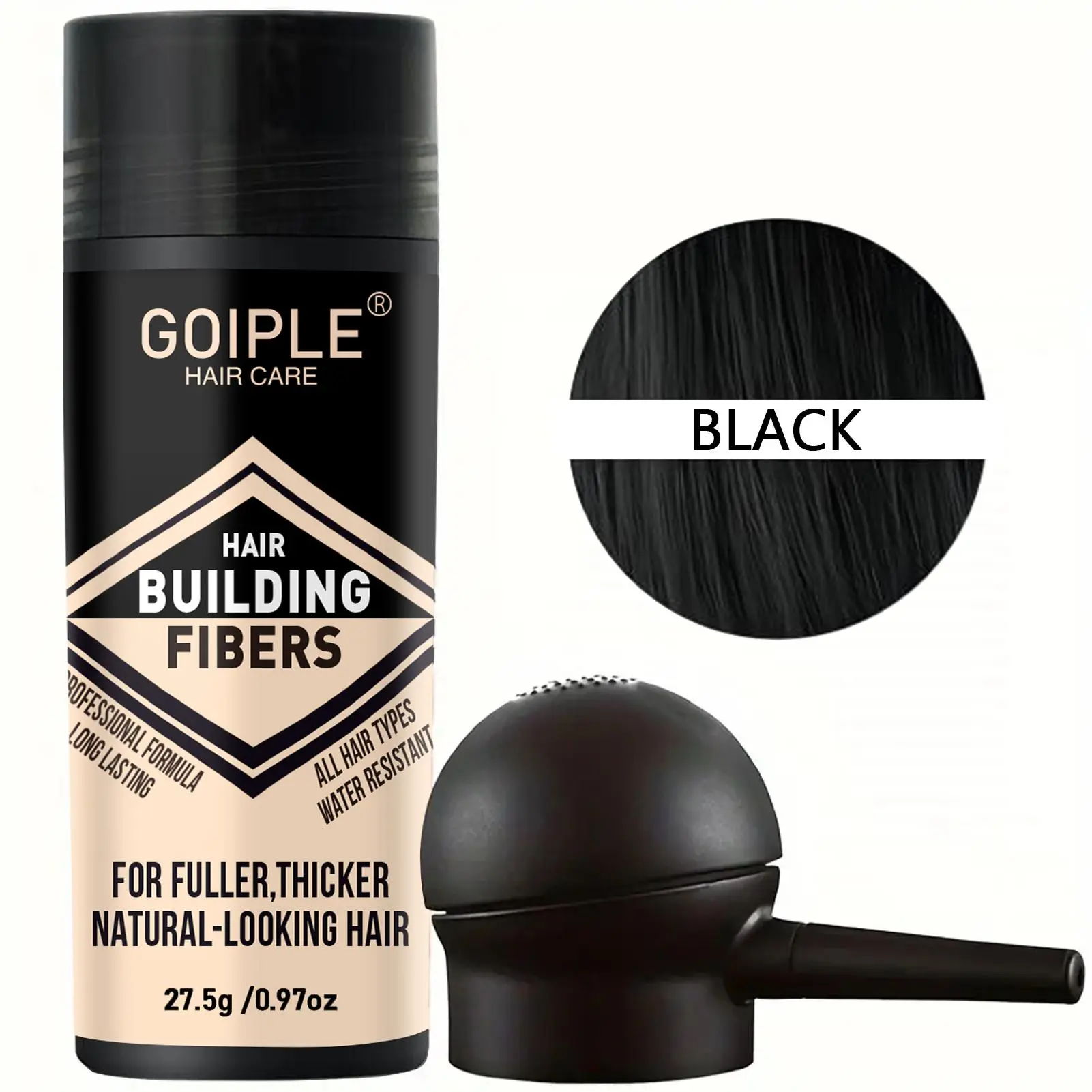 Black Hair Building Fibers 15g/27.5g with Spray Applicator Tool,  Long-Lasting Hair Thickening Powder, Natural Instant Fuller Thicker Hair Concealer, Professional Hair Loss Cover Fibers Fit All Hair Types