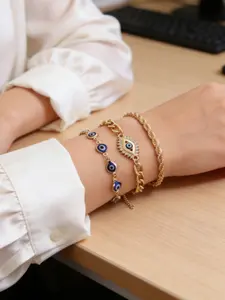 Devil's Eye Charm Women's Bracelet Set Stackable Bangles - Trendy Twisted Chain Adjustable Boho Witchy Jewelry for Halloween, Valentine's Day, Party, Festival, TikTok Viral Aura Protection Gift