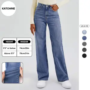 KatchMe Women's Denim High Waist Multi-Pocket Wide Leg Jeans, Versatile Denim Trousers for Women, Stretch Baggy Jeans Outfits