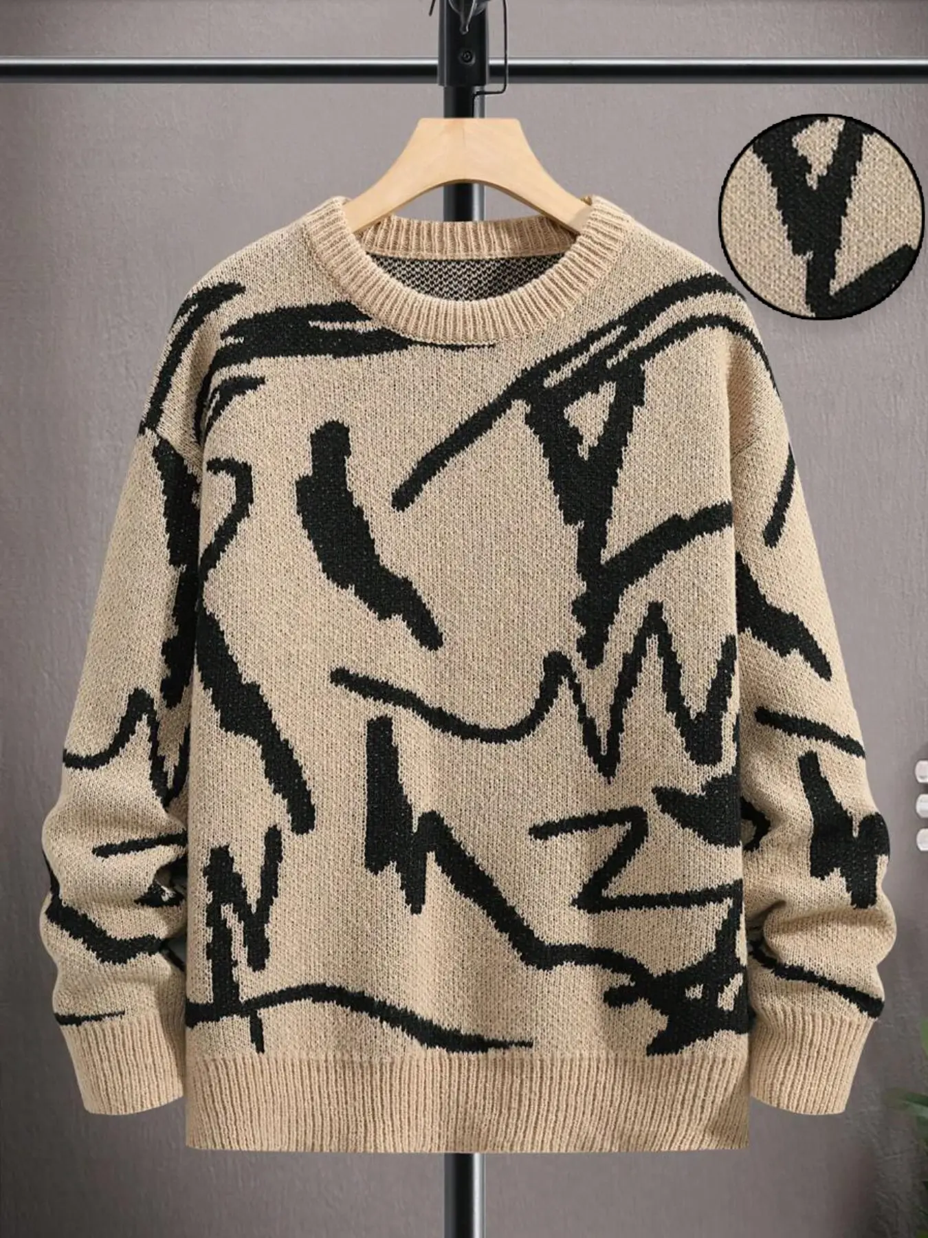 Men's Casual Galaxy Pattern Knit Sweater, Fitted Round Neck Pullover, Warm Micro-Elastic Fabric, Fall & Winter Fashion
