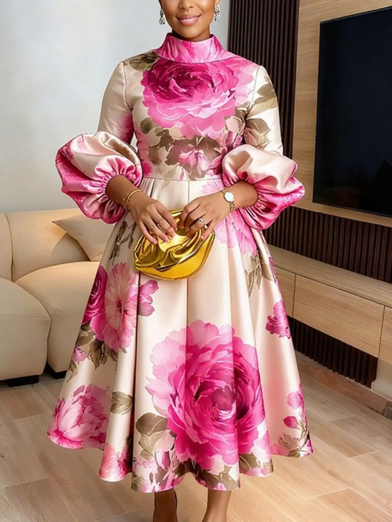 Women's A-Line Long Sleeve Floral Printed Ruched High Neck Maxi Dress, Womenswear Lady Elegant Chic Casual Fashion Aesthetic for All Seasons, Perfect for Daily Wear - TikTok Shop Women's A-Line Long Sleeve Floral Printed Ruched High Neck Maxi Dress, Womenswear Lady Elegant Chic Casual Fashion Aesthetic for All Seasons, Perfect for Daily Wear - TikTok Shop