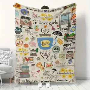 1pc Gilmore Girls TV Show Blanket - Oversized Flannel Throw with "Where You Lead" Quotes, Girls Characters Print - Soft Warm All-Season Couch Bed Decor Suitable for Fans, Gift, Pets, & Travel