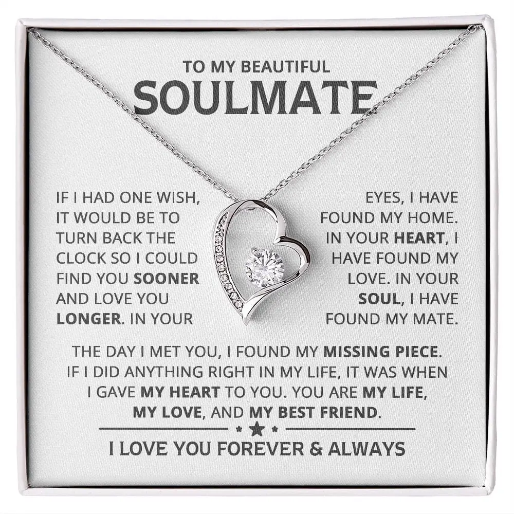 To My Beautiful Soulmate Heart Necklace Gift With Box Couples Gifts Necklace To My Soulmate Necklace Birthday Christmas Jewelry Romantic Gifts For My Wife with Message Card Box Personalized Gift Present Pendant for Future Wife Soulmate Girlfriend