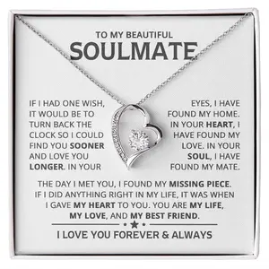 To My Beautiful Soulmate Heart Necklace Gift With Box Couples Gifts Necklace To My Soulmate Necklace Birthday Christmas Jewelry Romantic Gifts For My Wife with Message Card Box Personalized Gift Present Pendant for Future Wife Soulmate Girlfriend