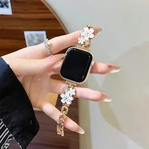 New Epoxy Double Peach Blossom Metal Watch Strap - Elegant Floral Replacement Bracelet Band for Watch Accessory Needs