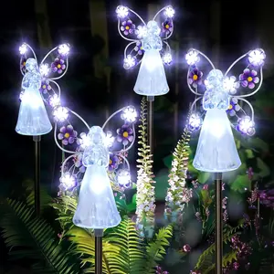 Memorial Day Eternal Angel Solar Lights (4 Pack) ️ 7-LED Color Changing Garden Stakes | Perfect Cemetery Grave Decor & Sympathy Gift | Waterproof Outdoor Yard Art