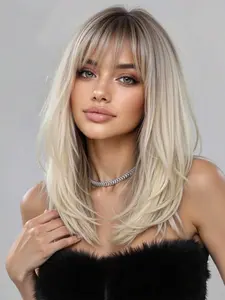 Women's Synthetic Braided Wig, Straight Medium Length, Gradient Bangs, Ideal for Travel, Home, Cosplay, Daily Wear, Synthetic Wigs