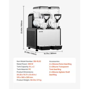 VEVOR Slushie Machine, 6L/1.6Galx 2 Tank Commercial Slushy Maker, Frozen Drink Maker with Self-Cleaning, Margarita Machine for Restaurants Bars Party for Slushie, Margaritas, Milkshake More