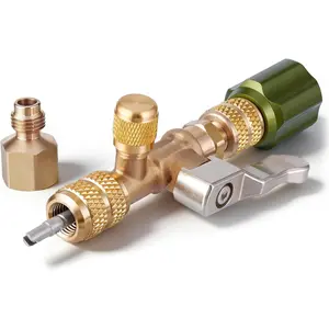 Core Removal Tool for HS-1430, AC Schrader Valve Tool with Dual Size SAE 1/4 and 5/16 Port Brass Adapter Compatible with R22 R12 R410 R32 R404 R407 R507