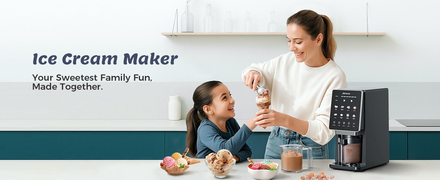 Electric Ice Cream Maker Machine for Homemade, Frozen Treat, Gelato, Yorgurt, Sorbet, Mix-in & More, 10 One-Touch Programs with 3 Pints, Keto, Vegan, Dairy-Free Options