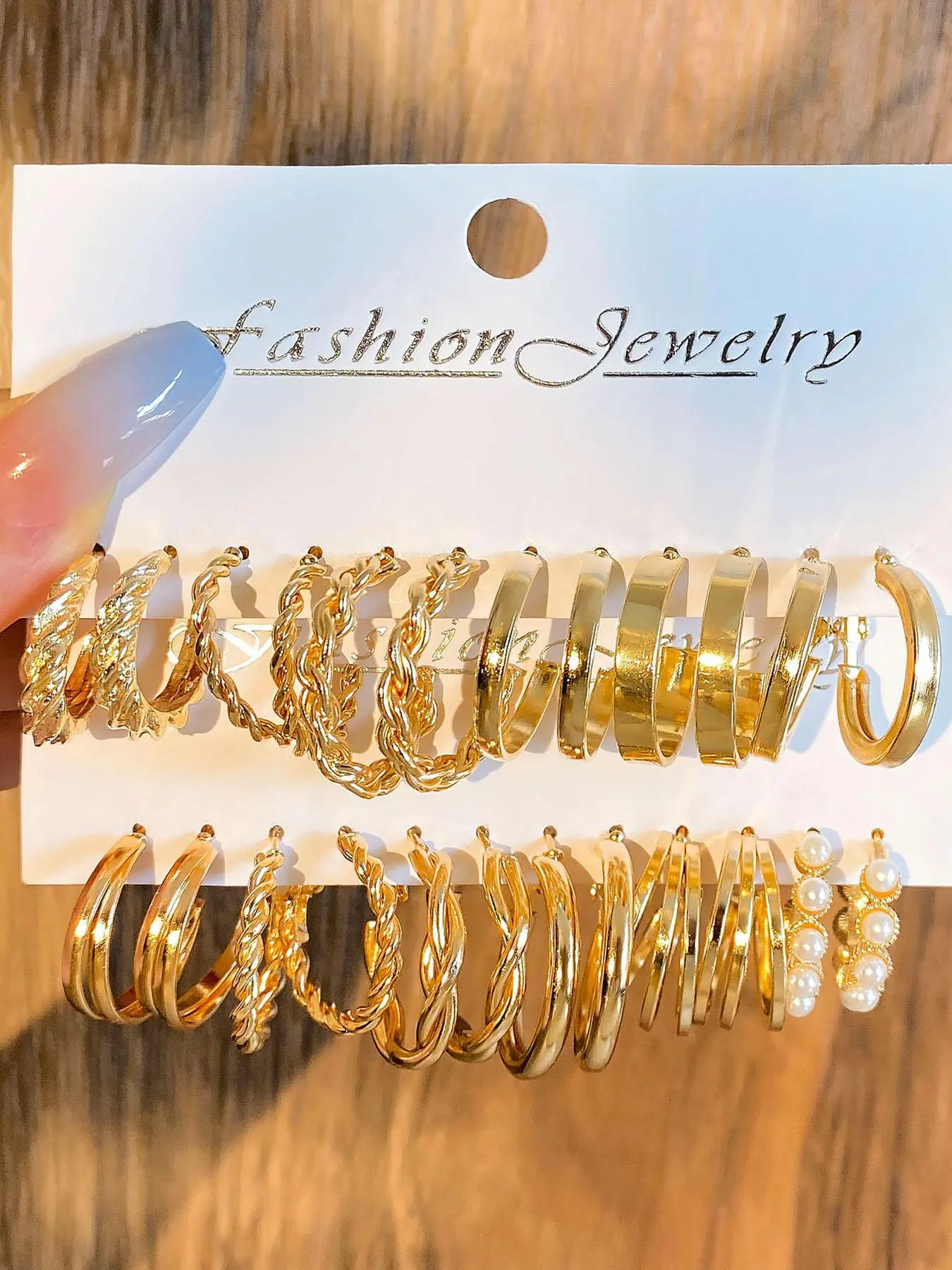 12 Pairs Mixed Shape Elegant Faux Pearls Decorated Hoop Earrings Set, Ear Hoops, Alloy Twist Decor Hoop Earrings, Fashion Accessories for Women & Girls, Fashionable Jewelry, Trendy Jewelry