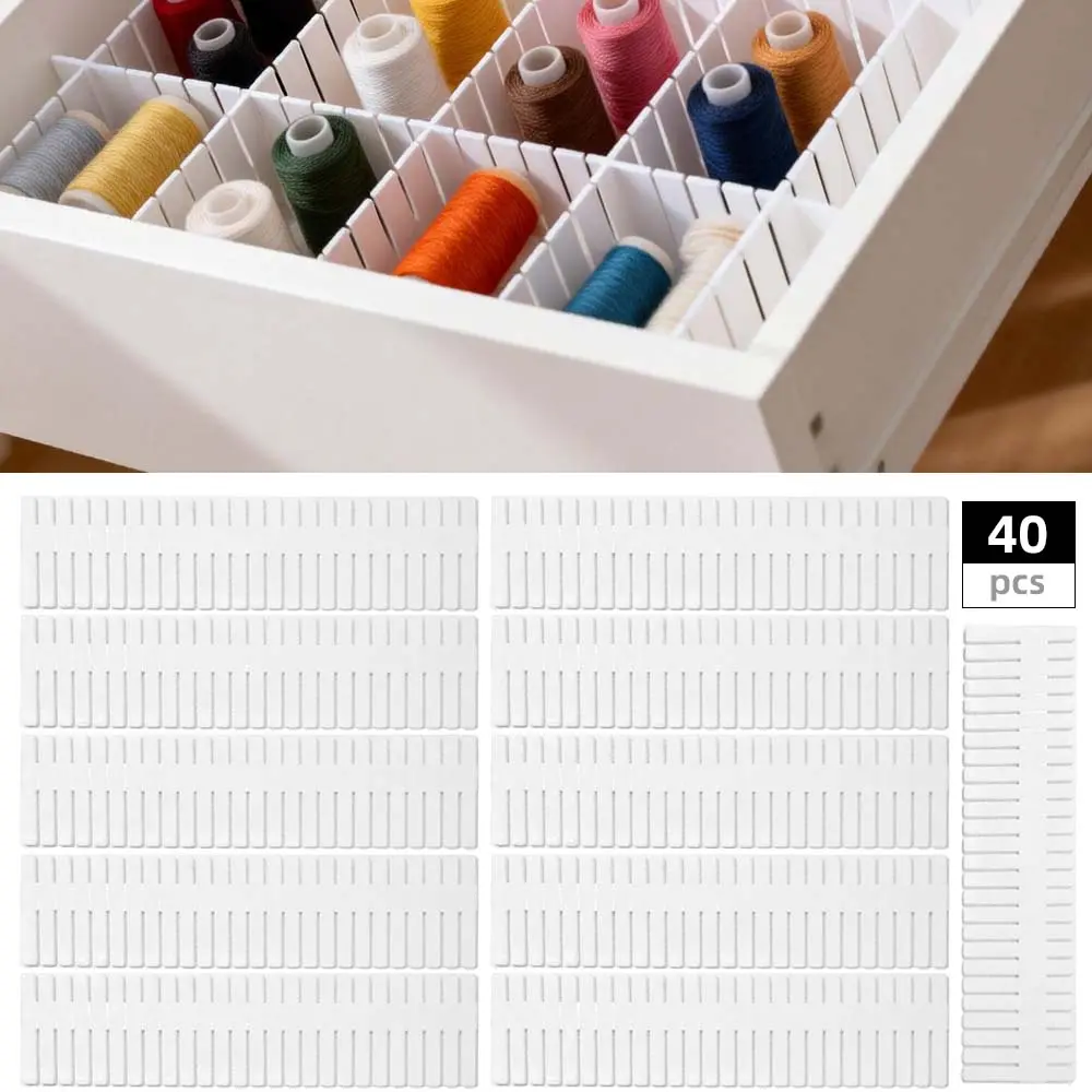 White Household Plastic Grid Drawer Dividers Set - 40 Pcs (14.5x2.7in/37×7cm), Adjustable Organizer for Home Improvement, Any Room, RVs Storage Needs