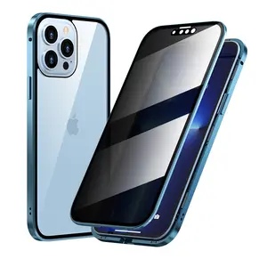 Anti-Peeping Privacy Protection Magnetic Case For iPhone 16e 16 11 12 13 14 15 Pro Double Glass Metal Cover