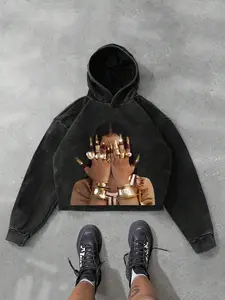 Men's Loose-Fit Short Pullover Sweater, Pop Art Graphic Design, Fall & Winter Street Style, Casual Daily Wear, Warm & Trendy