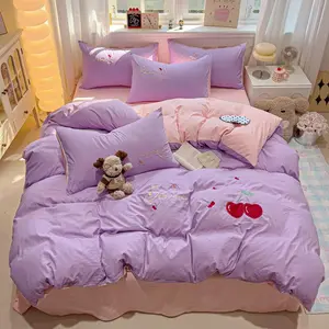 Cherry Pattern Bedding Set, 1 Count Soft Comfortable Duvet Cover & Pillowcase & 1 Count Bed Sheet without Filler, Bedding Supplies for Home Bedroom