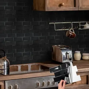 [20pcs Kuujojo 3D Tiles] Kuujojo 20pcs 3D Self-Adhesive Wall Tiles | Easy Peel & Stick, Heat-Resistant, Waterproof Backsplash for Room,Kitchen & Bathroom Decor-Black