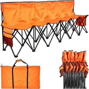 VEVOR Portable Folding Bench, 4 Seat Foldable Soccer Bench with Side Pockets and Carrying Bag, Lightweight Sideline Seating with Back Rest for Football, Baseball, Camping, Outdoor Events, BlackVEVOR Super Brand Day