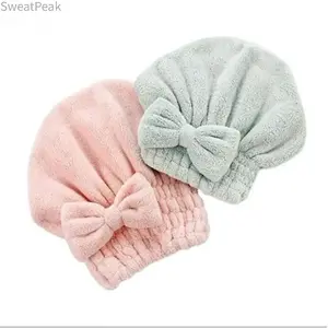 2 Pack Bow Hair Drying Cap – Soft Absorbent Reusable Hair Towel Wrap for Women & Girls, Solid Color Bathroom Essential Super Cute Gentle