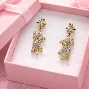 Teddy Bear Rhinestone Drop Earrings – Cute Crystal Bear Dangle Earrings for Women & Girls