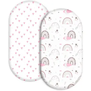 2-Pack Bassinet Sheets for Newborn Baby Boys and Girls, Gender-Neutral, Soft Breathable Elastic Sheets, Universal Fit Flexible for Rectangle, Round, Oval, Hourglass Bassinet Mattress/Pad
