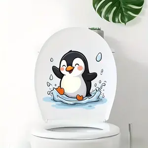 Cartoon Penguin Toilet Sticker, Waterproof Oil-Resistant, Bathroom Decor, Perfect Holiday Gift, Unique Home Decoration