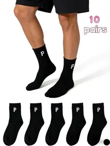 10 pairs, men's and women's socks, Japanese-style black and white striped checkered letter mid-calf socks, trendy Instagram-worthy student sporty versatile long socks, comfortable and soft for spring and summer, minimalist and versatile, suitable for dail