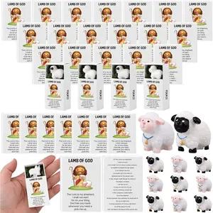 50 Sets Mini Sheep Figurines Lamb of God Figures Christian Gifts Bulk Lamb Figurines Religious  Sheep Statue   Verse Church  Sunday School Party Favor Supplies