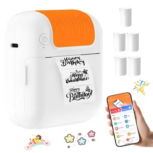 Label Bluetooth Printer Portable Thermal Printer with Paper Roll for Diary DIY Scrapbooking Travel Notes Lists Labels Memos Receipt Printer Wireless Sticker Printer Ideal Childrens Christmas Birthday Gift Thanksgiving Present Mini Sticker Printer