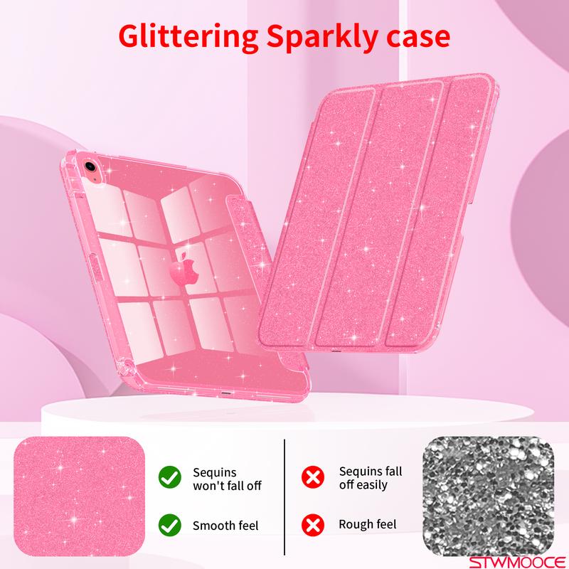 STWMOOCE Pink Glitter Sparkly Clear Back Protective Casing for 10.2-inch iPad 7/8/9th, 11-inch iPad A16 10.9-inch 10th Air4/5th M2/M3 12.9-inch Pro 3/4/5/6th gen, 11/13-inch Pro M4/M5 Tablet Cover Protection
